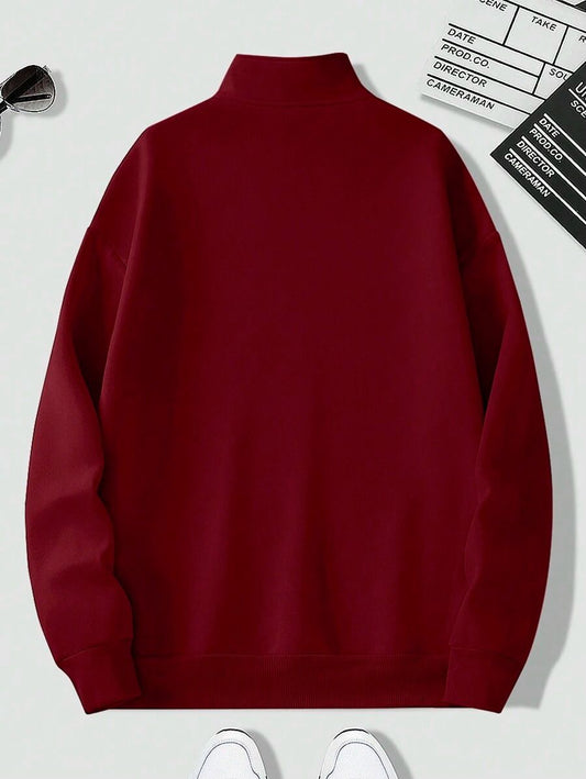 CotiQ Men Full Sleeve Maroon Solid Sweatshirt
