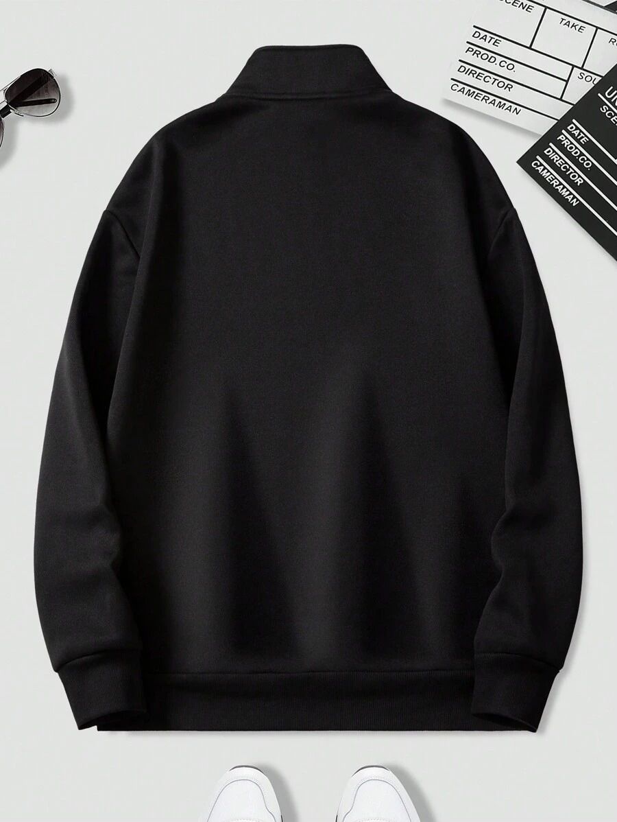 CotiQ Men Full Sleeve Black Solid Sweatshirt