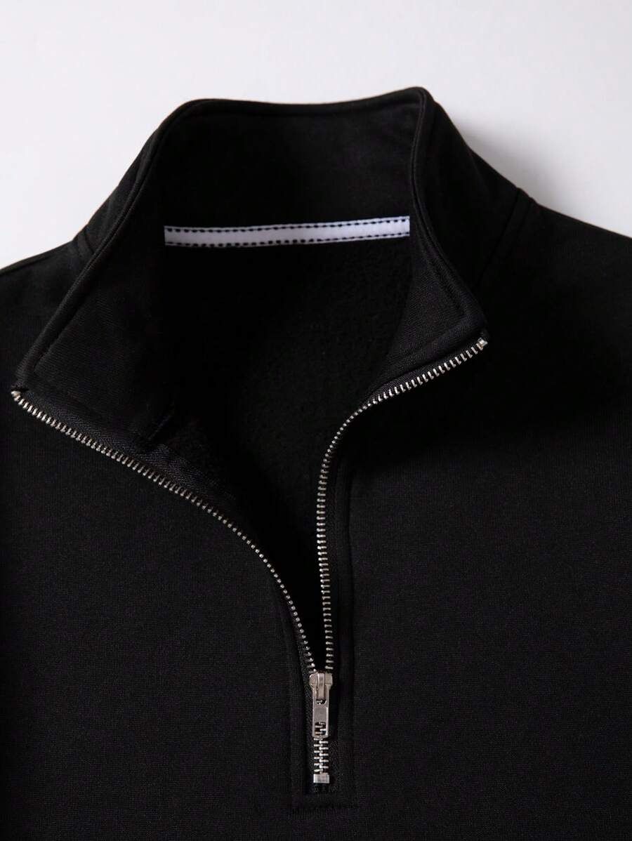 CotiQ Men Full Sleeve Black Solid Sweatshirt