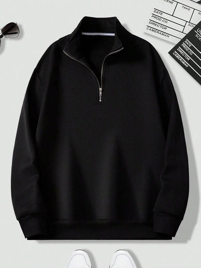 CotiQ Men Full Sleeve Black Solid Sweatshirt